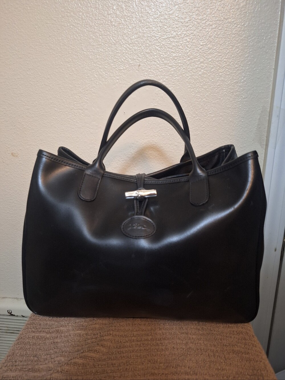 Longchamp Black Leather Purse Bag